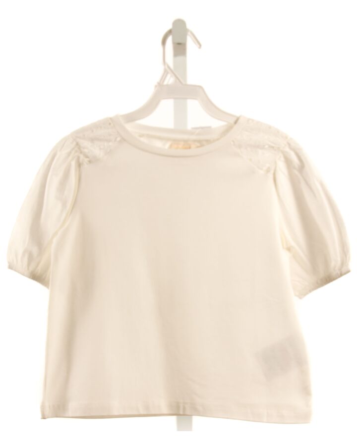 CREAMIE  IVORY    KNIT SS SHIRT WITH EYELET TRIM