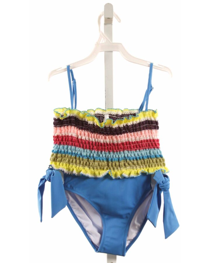 NESSI BYRD  BLUE  STRIPED SMOCKED 2-PIECE SWIMSUIT