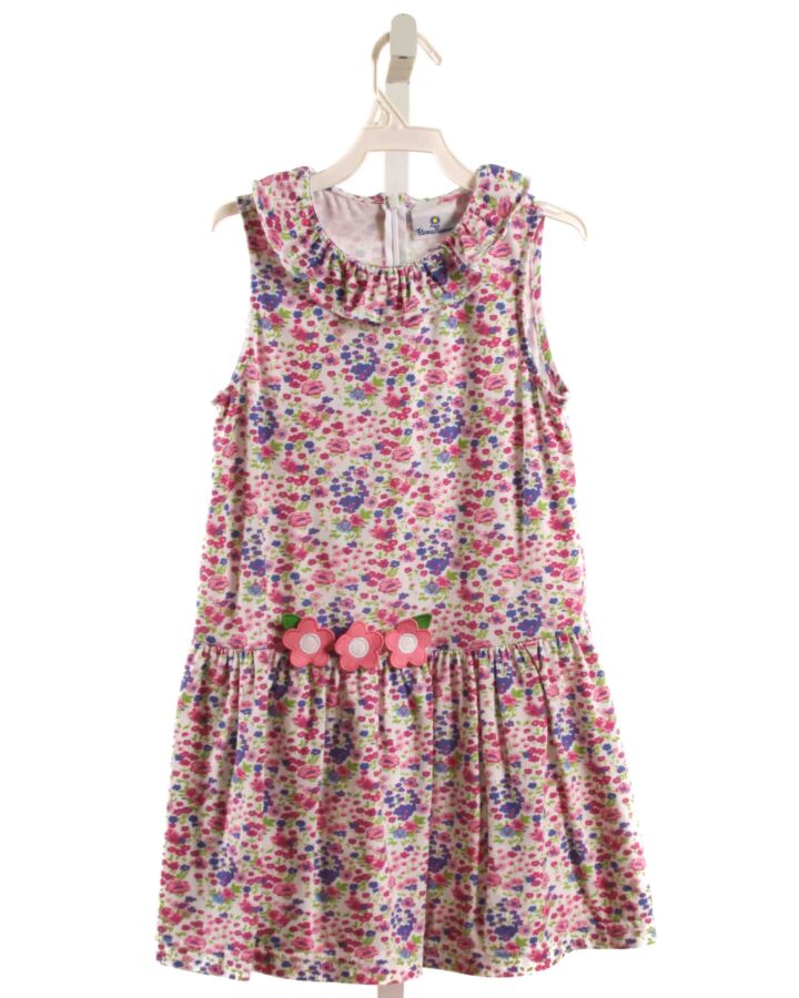 FLORENCE EISEMAN  PINK  FLORAL APPLIQUED KNIT DRESS WITH RUFFLE