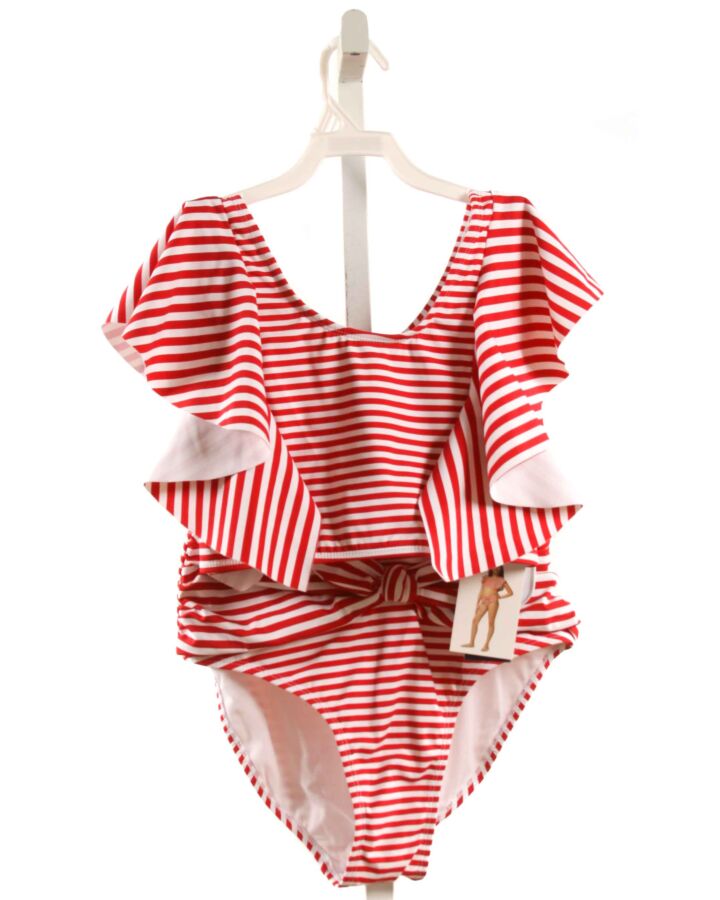 HABITUAL GIRL  RED  STRIPED  2-PIECE SWIMSUIT WITH RUFFLE