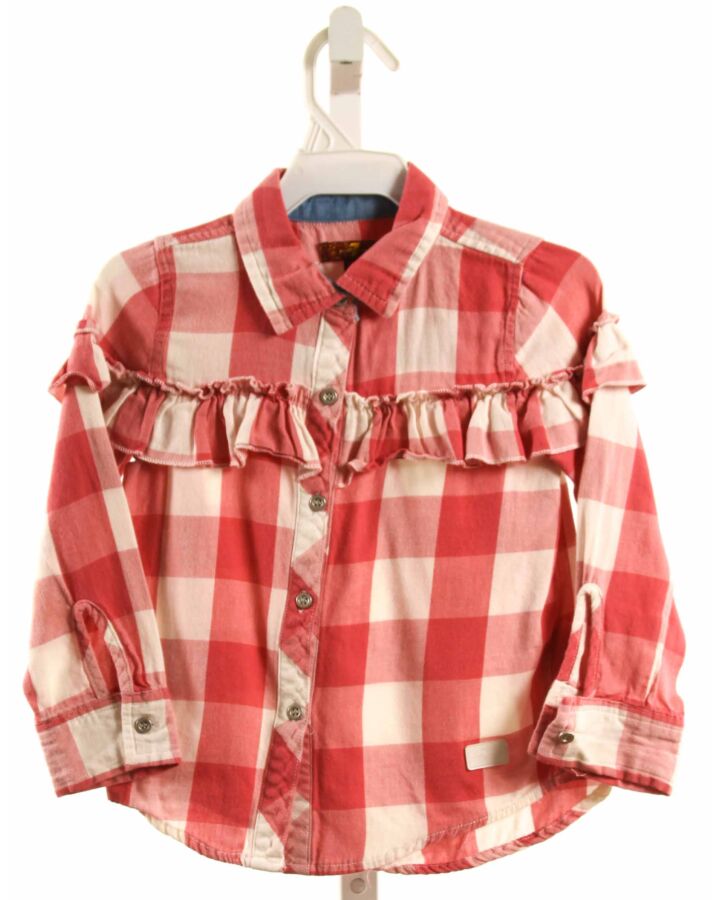 7 FOR ALL MANKIND  HOT PINK  CHECK  DRESS SHIRT WITH RUFFLE