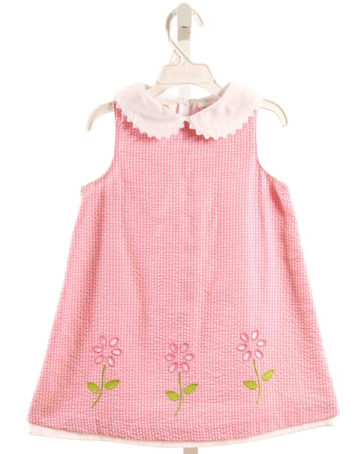 LITTLE BITTY  PINK SEERSUCKER FLORAL APPLIQUED DRESS
