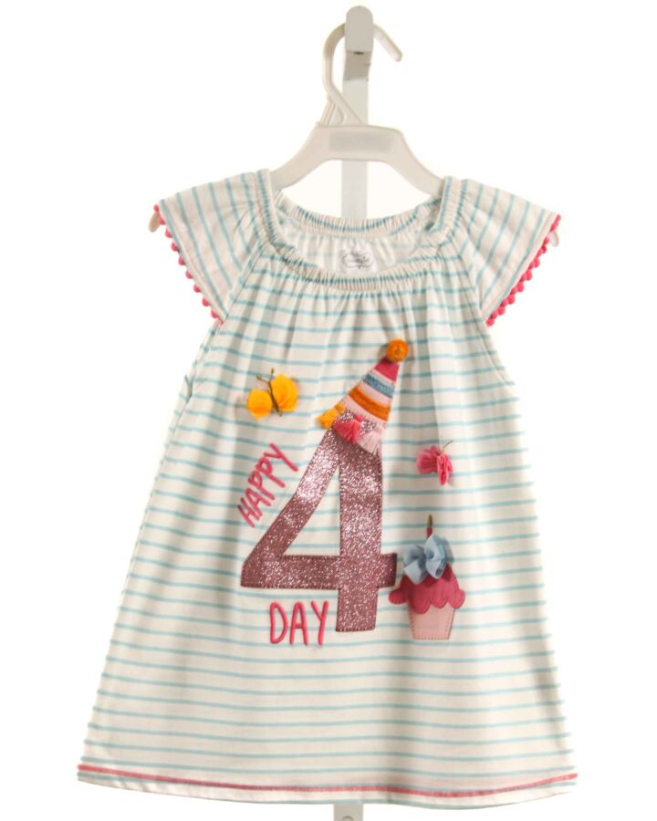 MUD PIE  LT BLUE  STRIPED APPLIQUED KNIT SS SHIRT