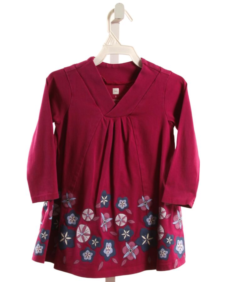 TEA  PURPLE  FLORAL PRINTED DESIGN KNIT DRESS
