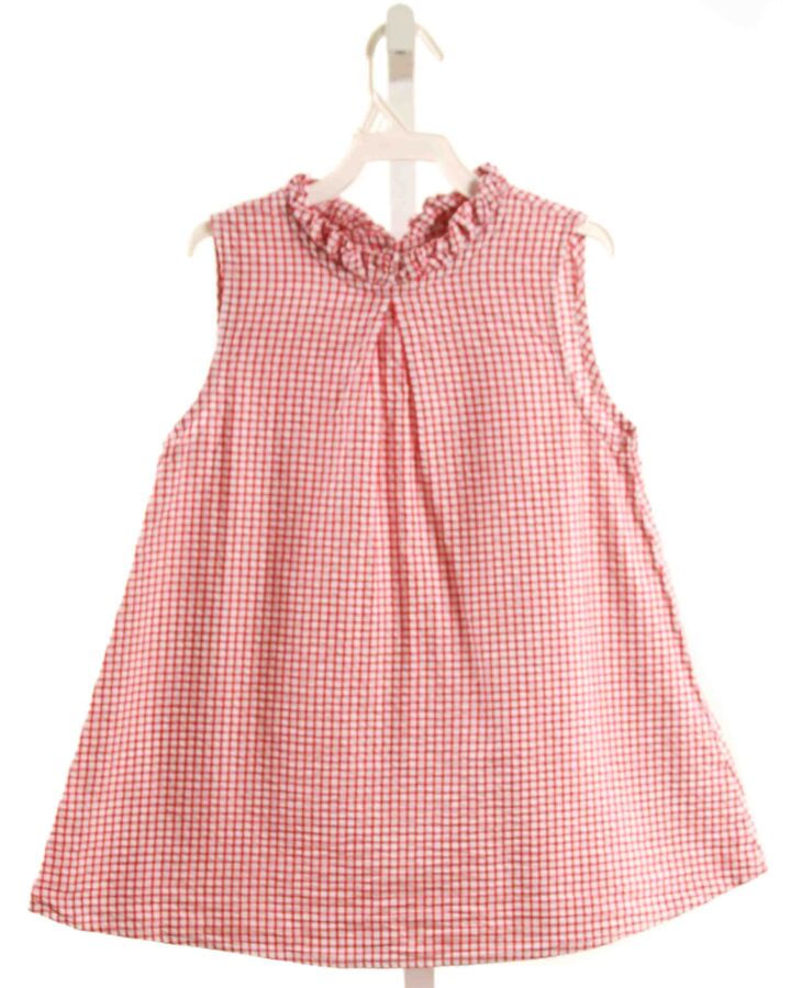 NO TAG  RED SEERSUCKER WINDOWPANE  SLEEVELESS SHIRT WITH RUFFLE