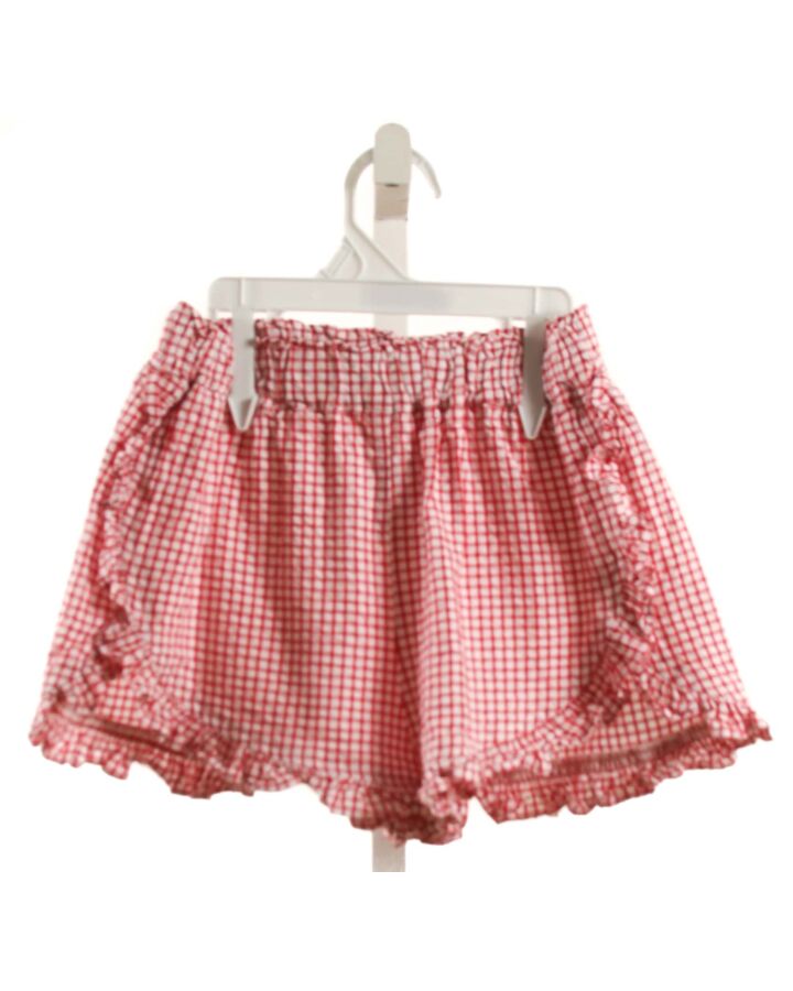 TWO GIRLS AND A BOY  RED SEERSUCKER WINDOWPANE  SHORTS WITH RUFFLE