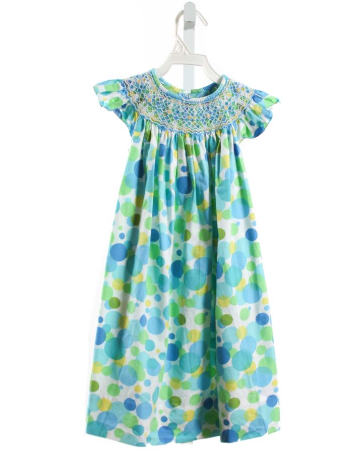 CLASSIC WHIMSY  BLUE  POLKA DOT SMOCKED DRESS