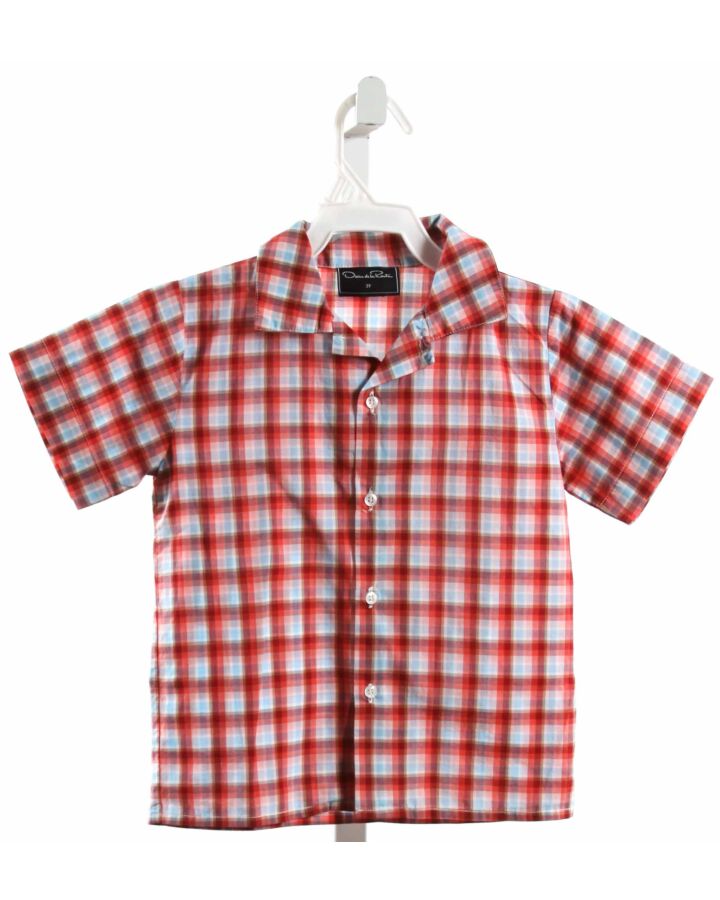 OSCAR DE LA RENTA  RED  PLAID  DRESS SHIRT