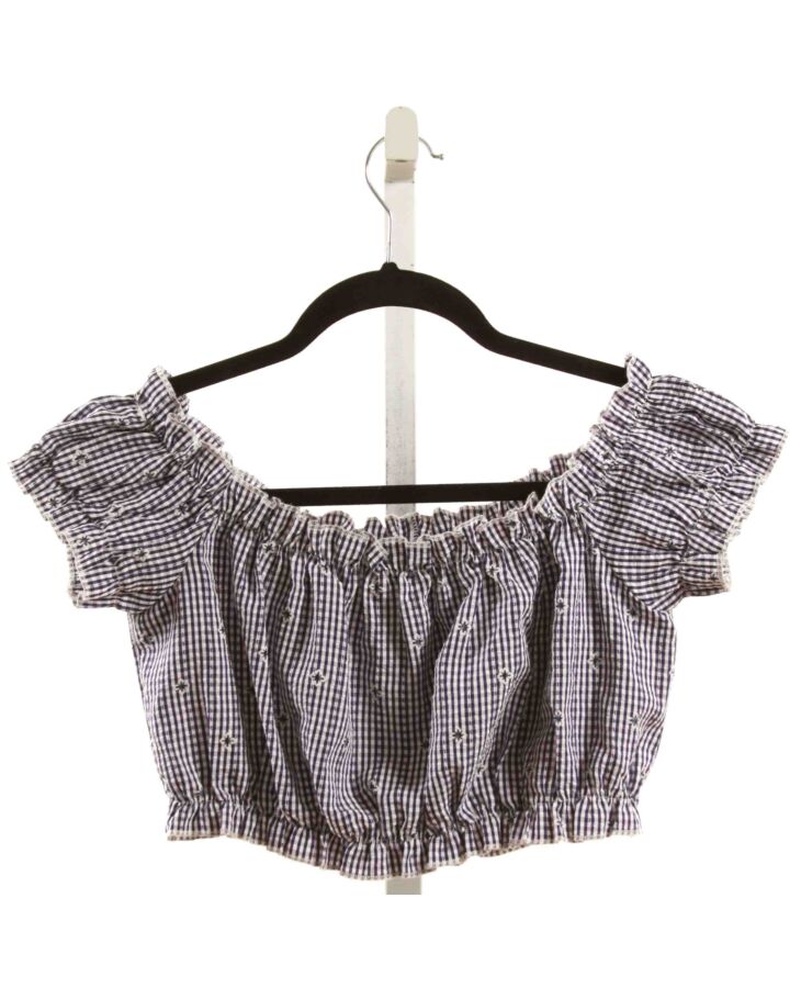 HYFVE  NAVY  GINGHAM SMOCKED SHIRT-SS