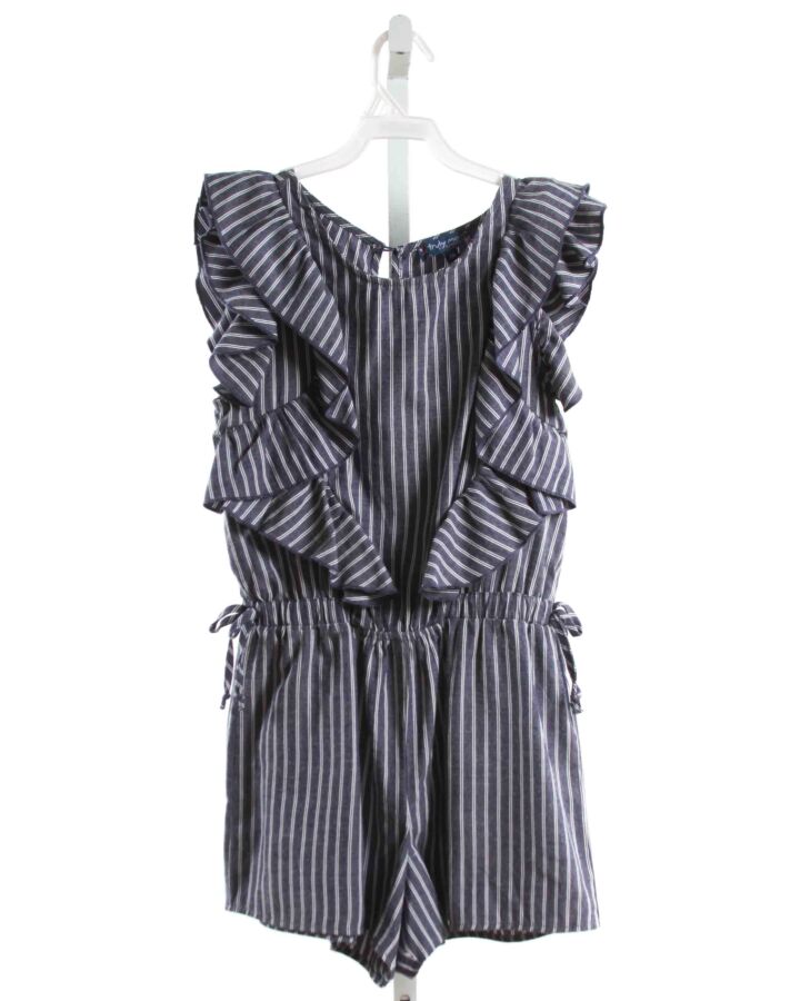 SARA SARA  CHAMBRAY  STRIPED  ROMPER WITH RUFFLE