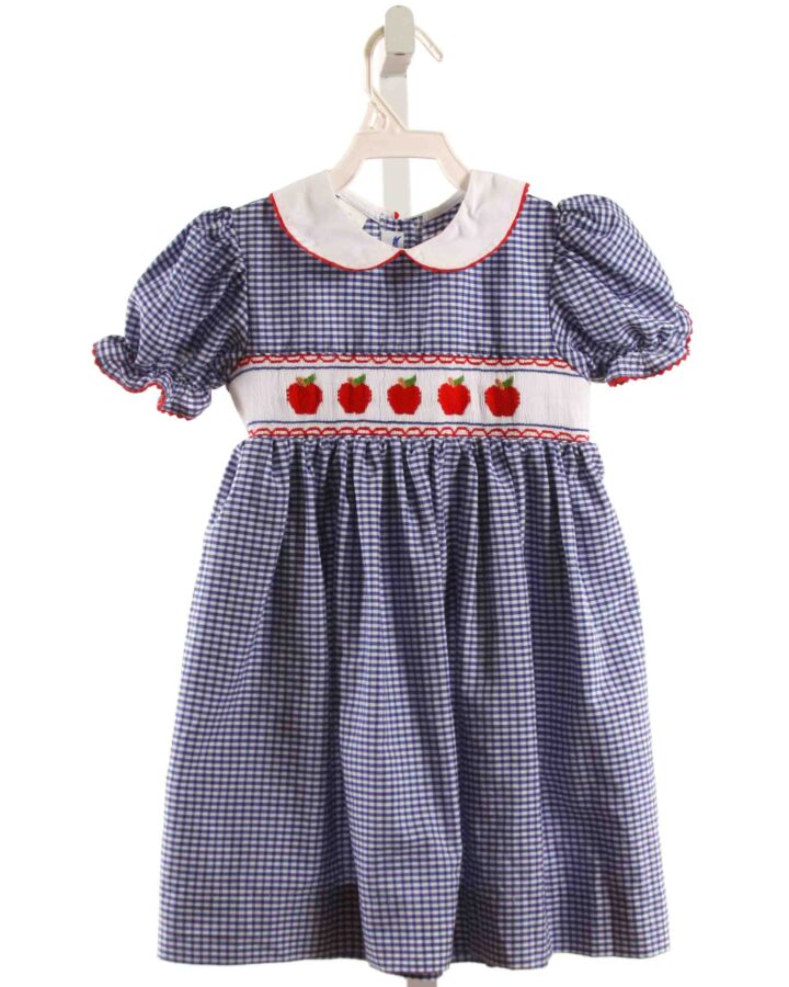 SILLY GOOSE  BLUE  GINGHAM SMOCKED DRESS WITH RIC RAC