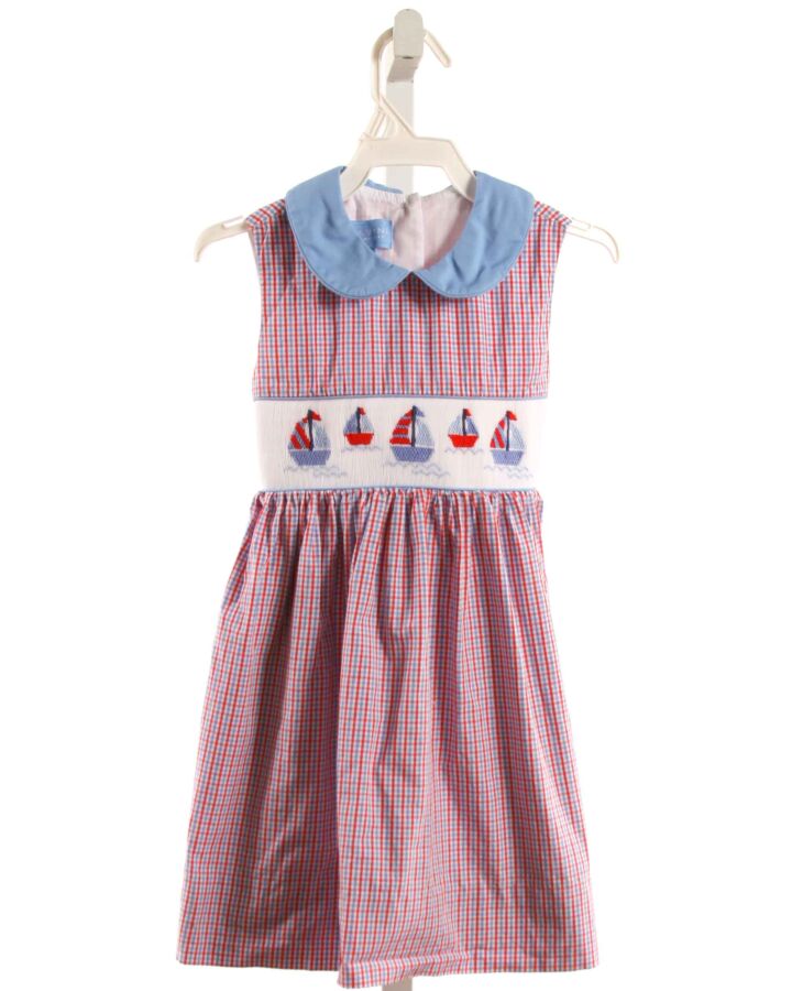 ANAVINI  RED  PLAID SMOCKED DRESS