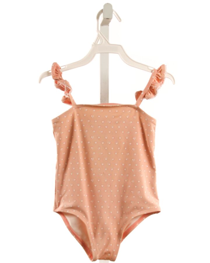 NO TAG  ORANGE   PRINTED DESIGN 1-PIECE SWIMSUIT WITH EYELET TRIM