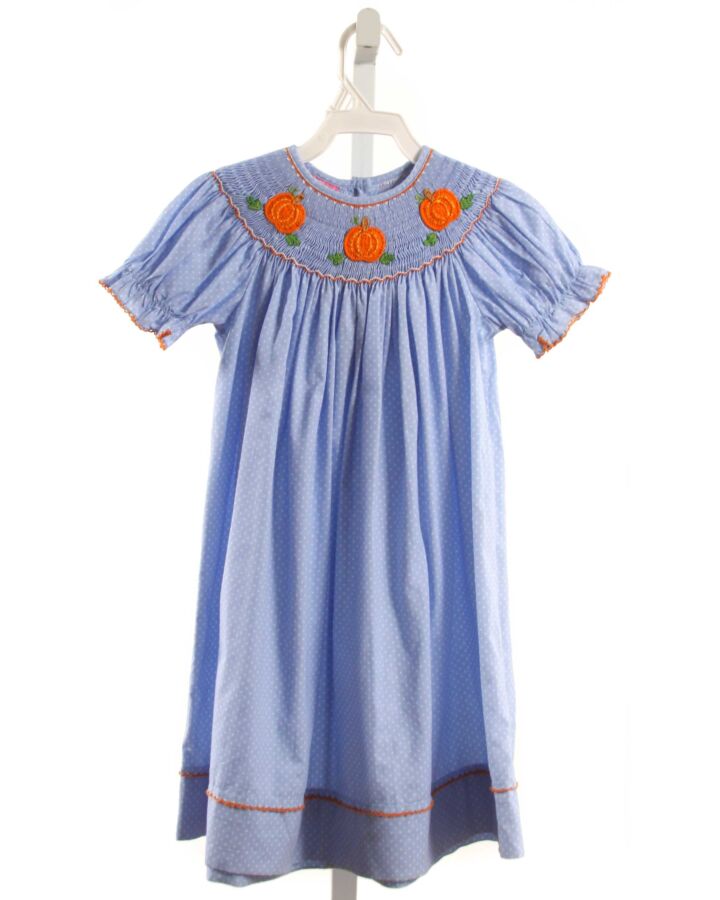 CLAIRE AND CHARLIE  BLUE  POLKA DOT SMOCKED DRESS WITH PICOT STITCHING