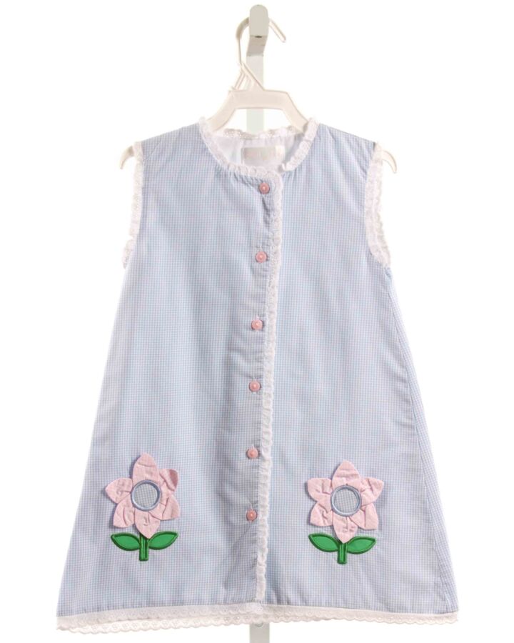 CECIL & LOU  LT BLUE  GINGHAM APPLIQUED DRESS WITH EYELET TRIM