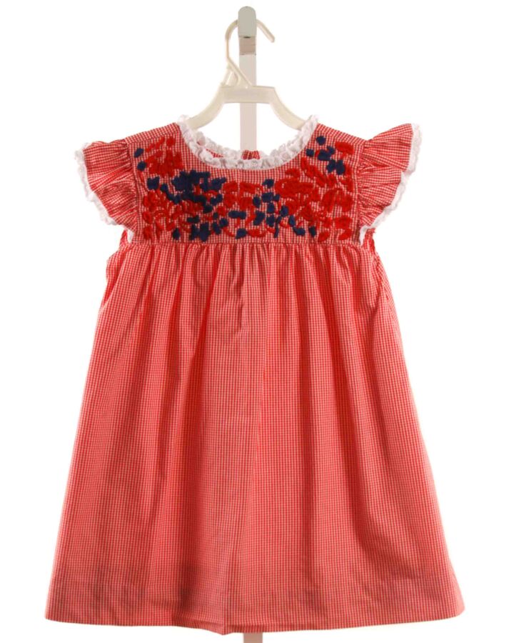 CECIL & LOU  RED  GINGHAM EMBROIDERED DRESS WITH EYELET TRIM