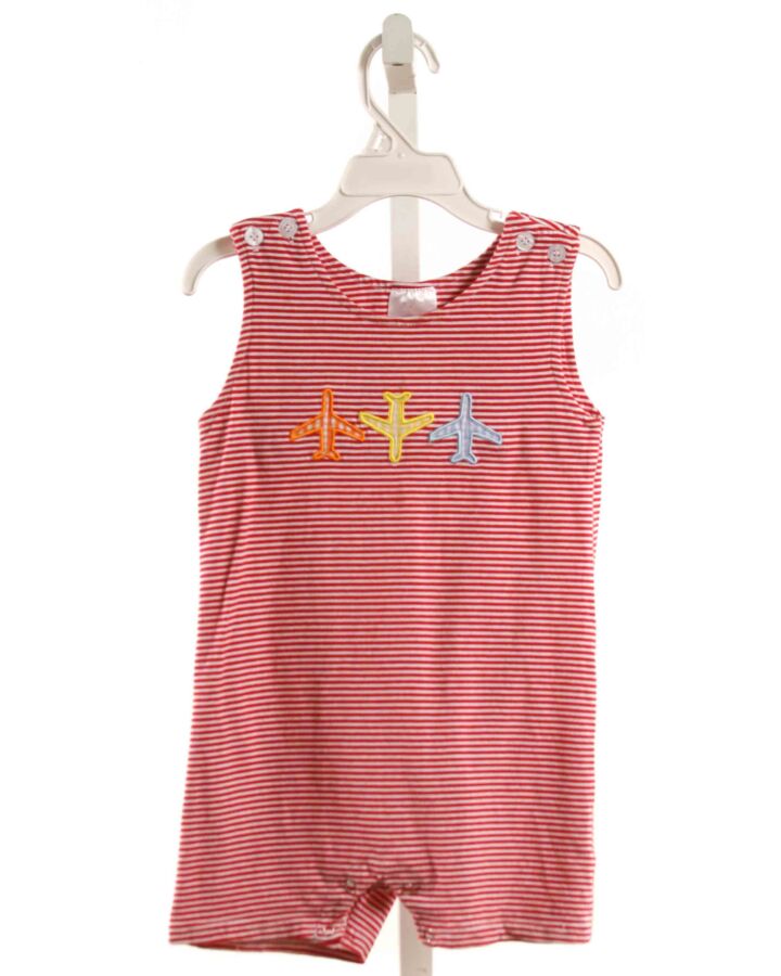 STITCHY FISH  RED  STRIPED APPLIQUED KNIT ROMPER