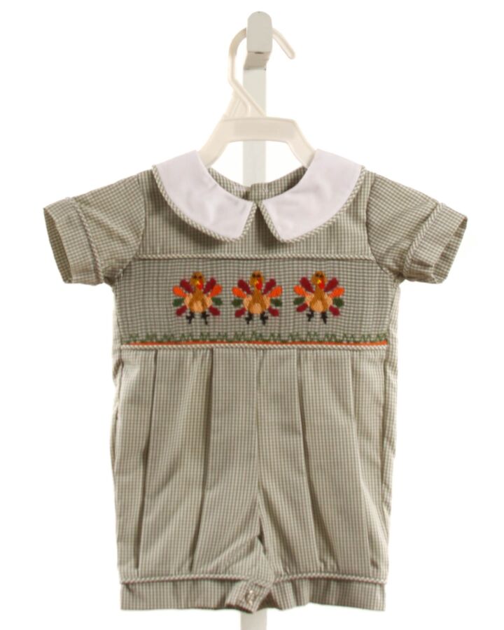 REMEMBER NGUYEN  GREEN  GINGHAM SMOCKED SHORTALL