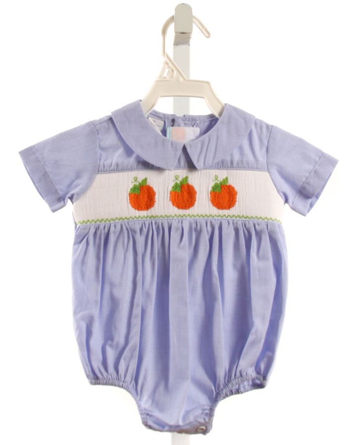 SOUTHERN SUNSHINE KIDS  LT BLUE  MICROCHECK SMOCKED BUBBLE WITH LACE TRIM