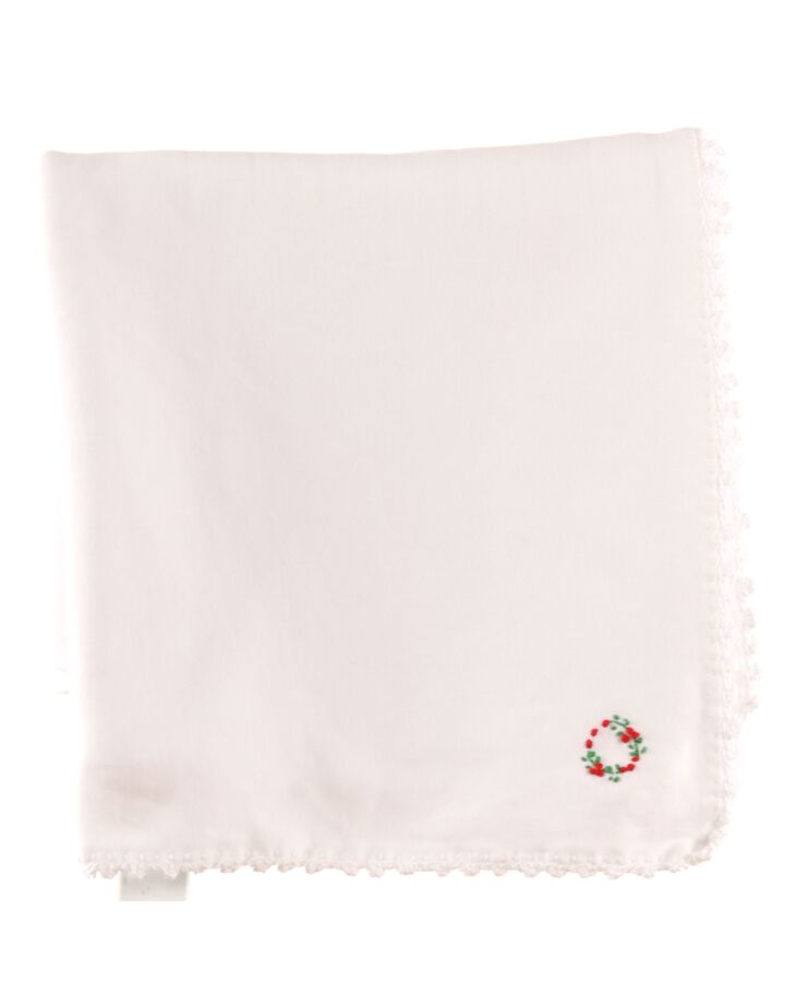 PIXIE LILY  WHITE COTTON  EMBROIDERED BLANKET WITH PICOT STITCHING