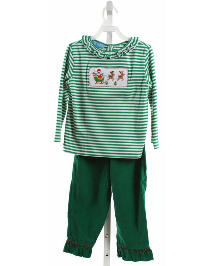 ANAVINI  GREEN  STRIPED SMOCKED 2-PIECE OUTFIT