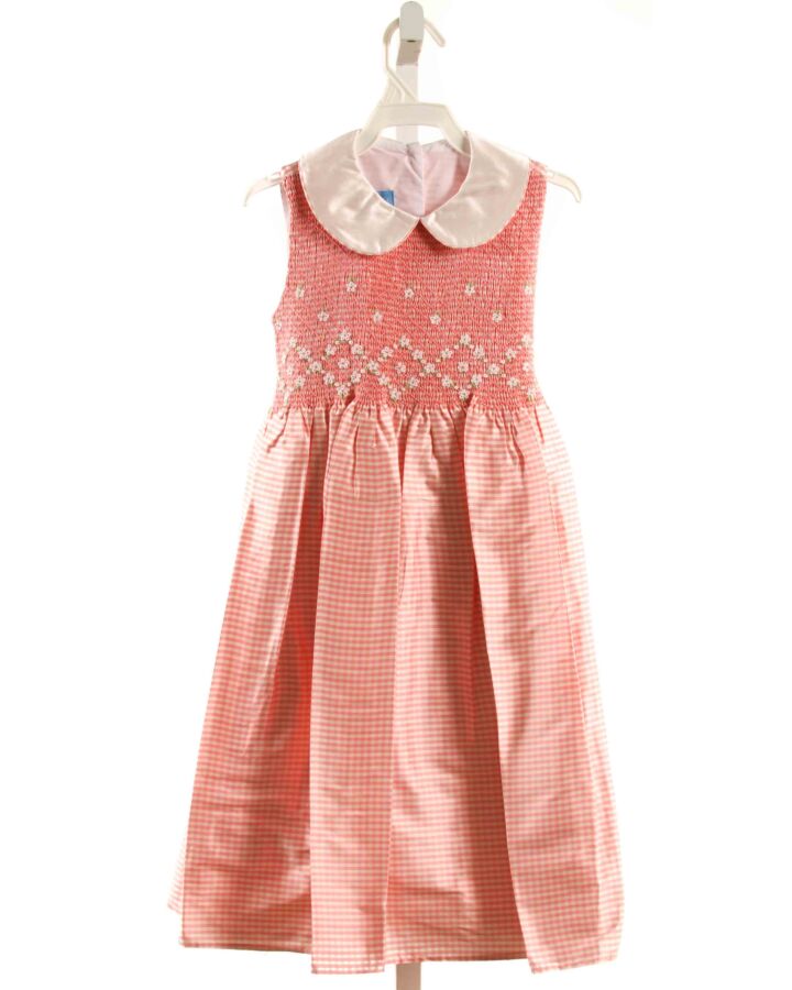 ANAVINI  PINK SILK GINGHAM SMOCKED DRESS