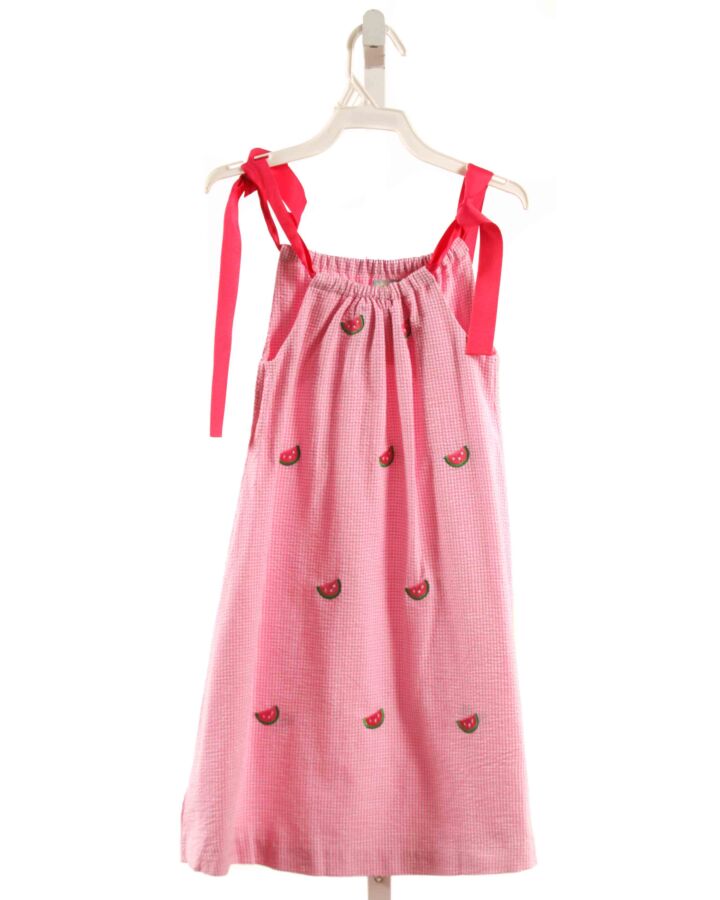 K & L  PINK SEERSUCKER GINGHAM EMBROIDERED DRESS