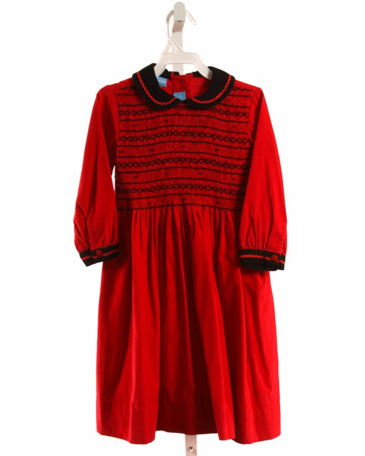 ANAVINI  RED CORDUROY  SMOCKED DRESS WITH RIC RAC