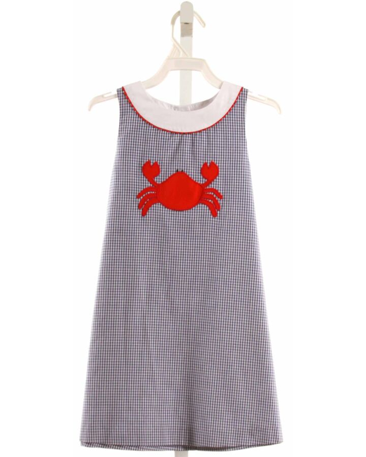 BETTI TERRELL  NAVY  GINGHAM APPLIQUED DRESS