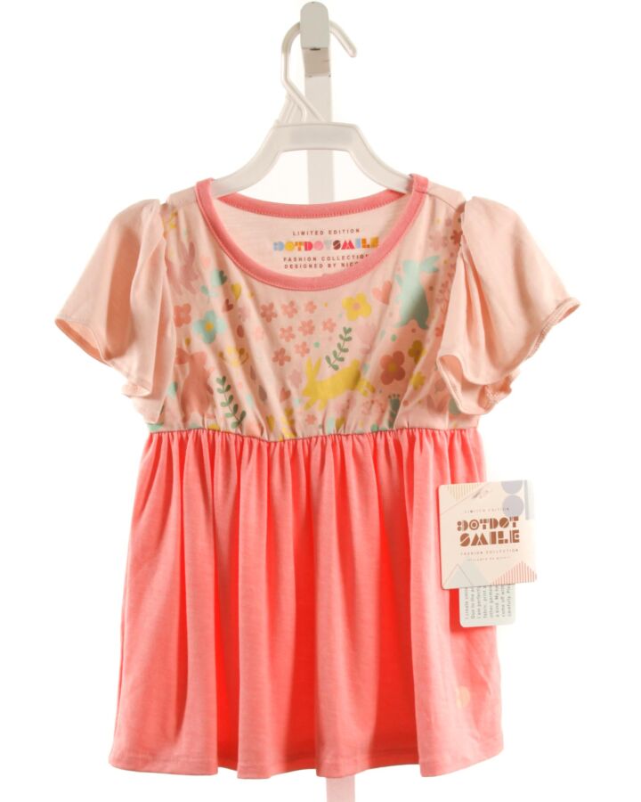 DOTDOT SMILE  PINK  FLORAL PRINTED DESIGN KNIT SS SHIRT