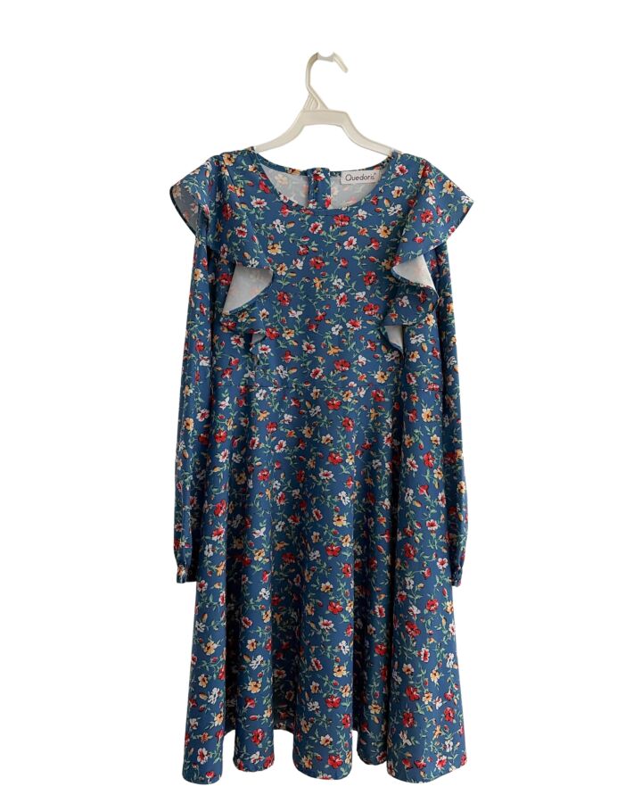 QUEDORIS  BLUE  FLORAL  KNIT DRESS WITH RUFFLE