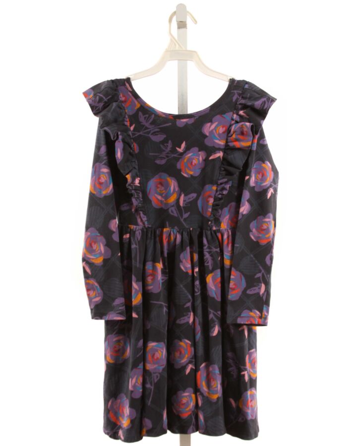 TEA  PURPLE  FLORAL  KNIT DRESS WITH RUFFLE