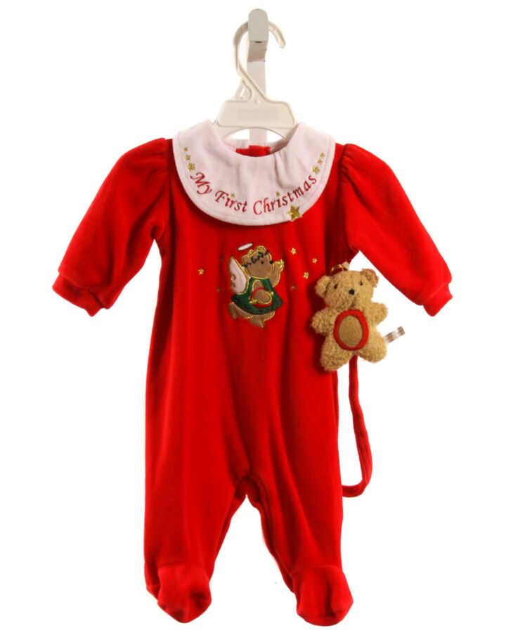 LITTLE ME  RED VELOUR  APPLIQUED LAYETTE