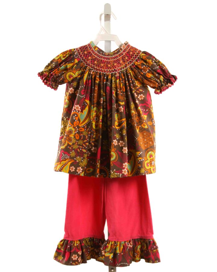 STELLYBELLY  BROWN  FLORAL SMOCKED 2-PIECE OUTFIT WITH RUFFLE