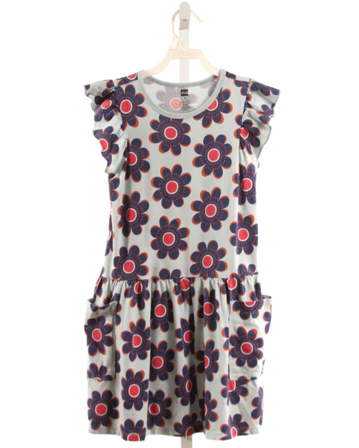 TEA  BLUE  FLORAL  KNIT DRESS