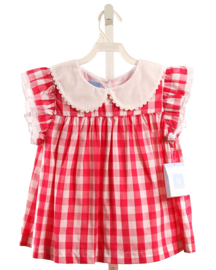 BELLA BLISS  HOT PINK  GINGHAM  SLEEVELESS SHIRT WITH RIC RAC