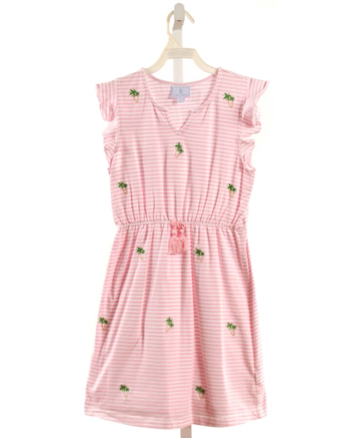 LITTLE ENGLISH  LT PINK  STRIPED EMBROIDERED KNIT DRESS
