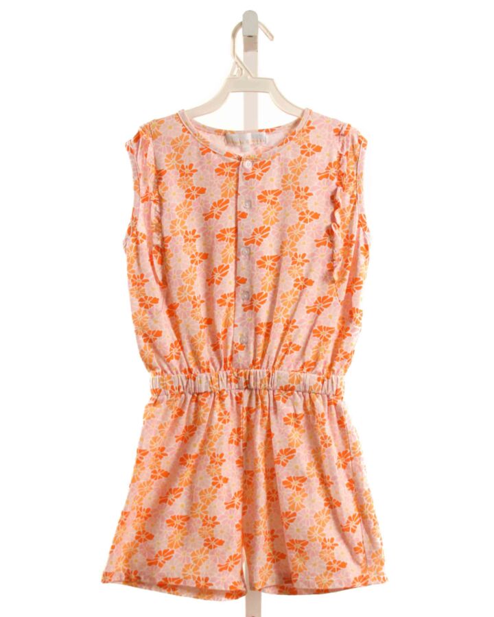 THE OAKS APPAREL   ORANGE  FLORAL  KNIT ROMPER WITH RUFFLE