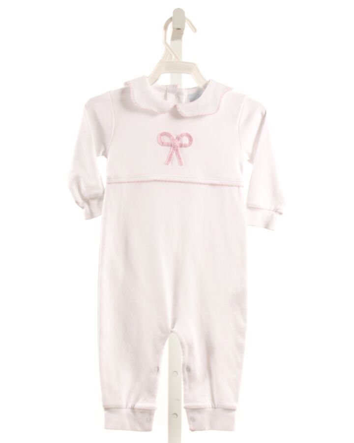 LITTLE ENGLISH  WHITE   APPLIQUED KNIT ROMPER WITH PICOT STITCHING