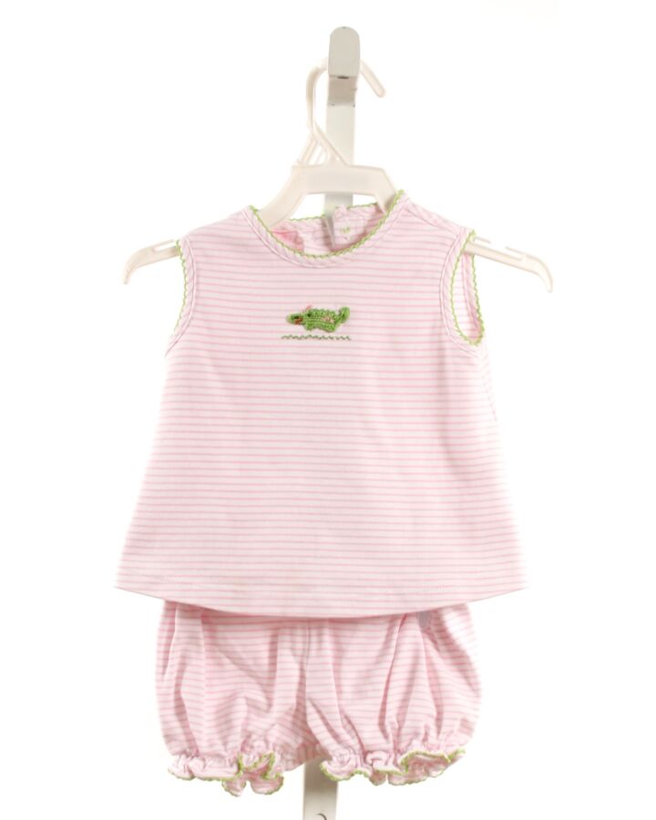 PETIT BEBE  LT PINK  STRIPED APPLIQUED 2-PIECE OUTFIT WITH PICOT STITCHING