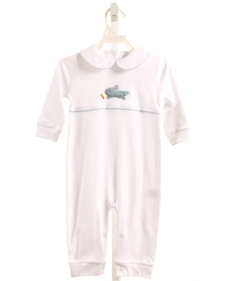 LITTLE ENGLISH  WHITE   APPLIQUED KNIT ROMPER WITH PICOT STITCHING