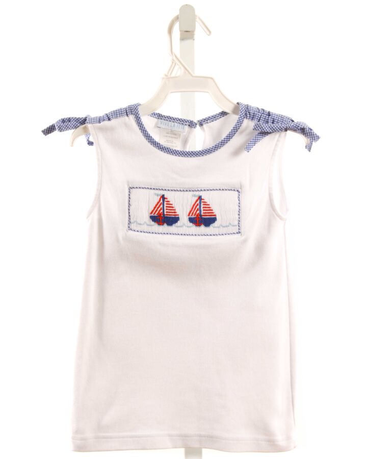 VIVE LA FETE  WHITE   SMOCKED SLEEVELESS SHIRT
