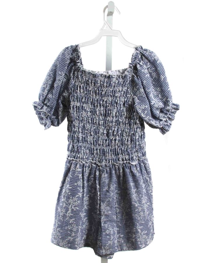 SARA SARA  BLUE  GINGHAM SMOCKED ROMPER