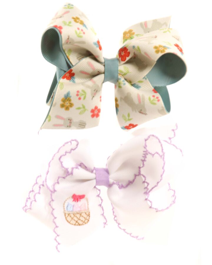 WEE ONES  WHITE    HAIR BOW WITH PICOT STITCHING