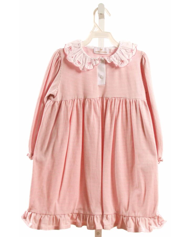 SAL & PIMENTA  PINK  STRIPED EMBROIDERED KNIT DRESS