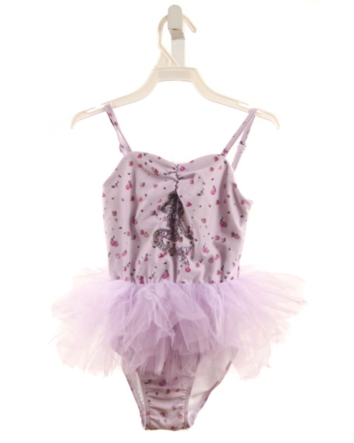 OOH  LA  LA  COUTURE  LAVENDER   PRINTED DESIGN 1-PIECE SWIMSUIT WITH TULLE