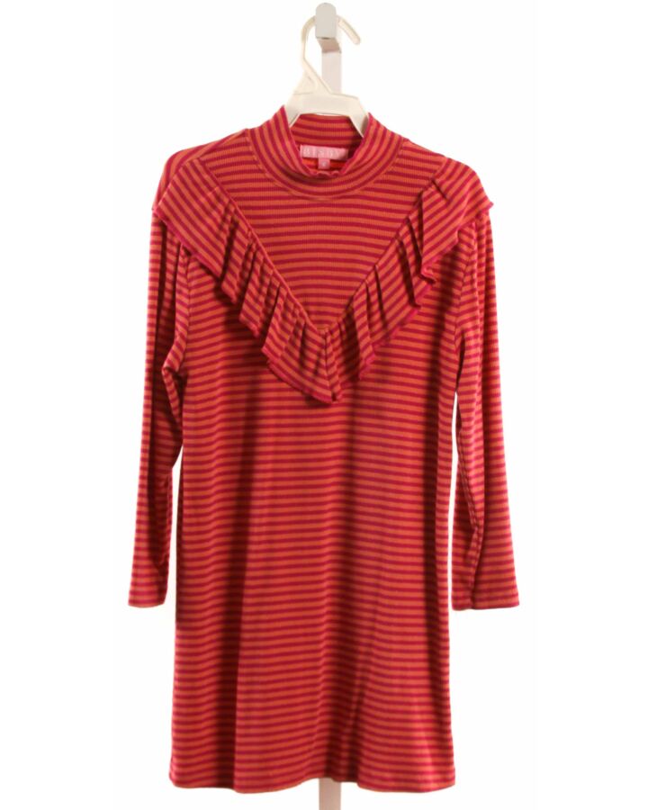 BISBY BY LITTLE ENGLISH  HOT PINK  STRIPED  KNIT DRESS WITH RUFFLE