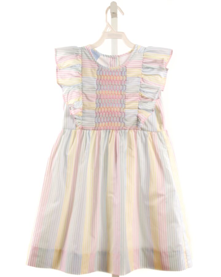 CLASSIC WHIMSY  MULTI-COLOR  STRIPED SMOCKED DRESS WITH PICOT STITCHING