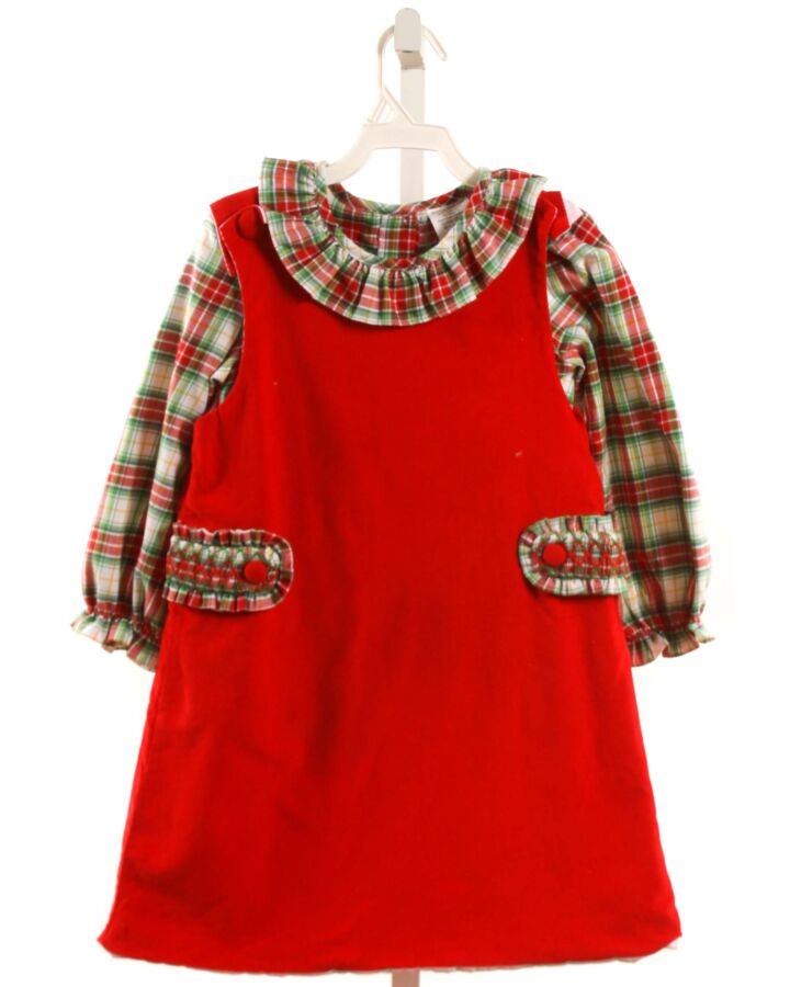 STITCHY FISH  RED CORDUROY PLAID  DRESS