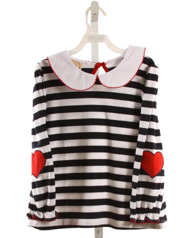 THE BEAUFORT BONNET COMPANY  NAVY  STRIPED APPLIQUED KNIT LS SHIRT WITH PICOT STITCHING